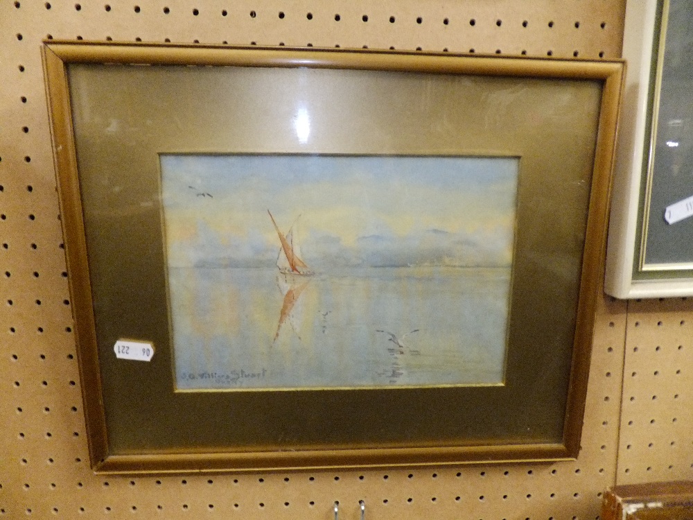 A 20thC watercolour view of a boat on water with gulls, signed to lower left and framed