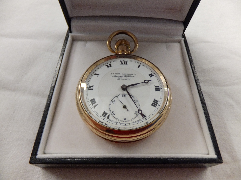 A gold plated Hunter watch inscribed to the face To the Admiralty James Walker London