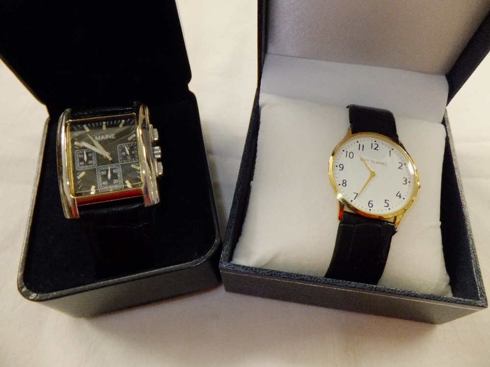 A boxed gents Guy Clarac wristwatch and a boxed gents Maine multi dial oblong wristwatch