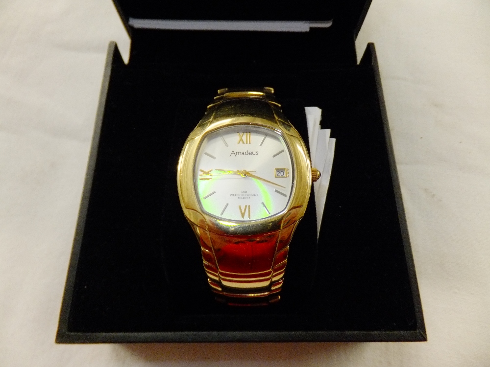 A gents boxed Amadeus wristwatch with date