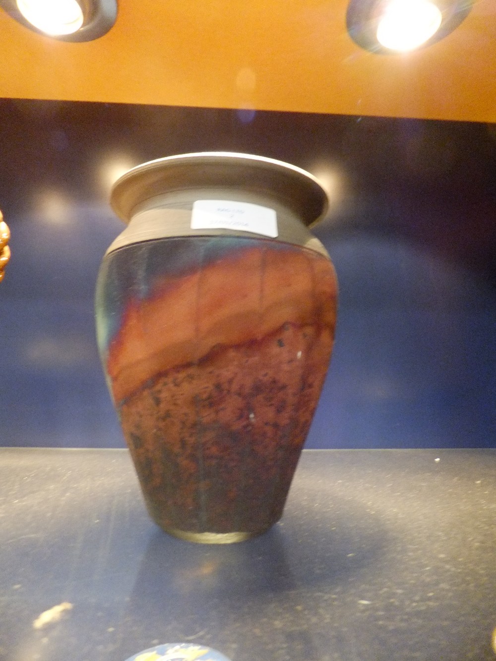 A Roy Fitchley Rye pottery glazed ribbed vase with abstract pattern