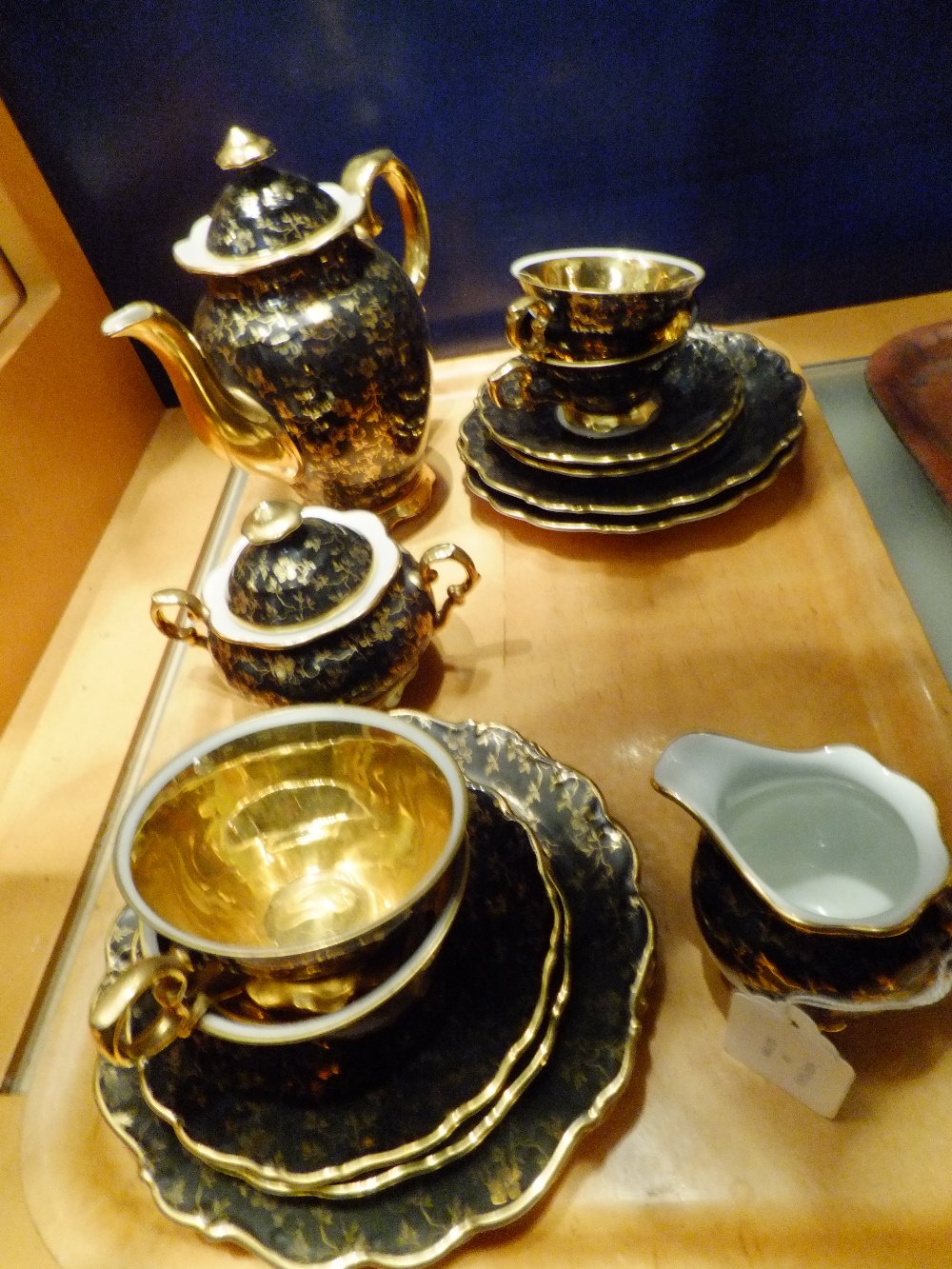 A P M B of Dresden black and gold painted tea-set