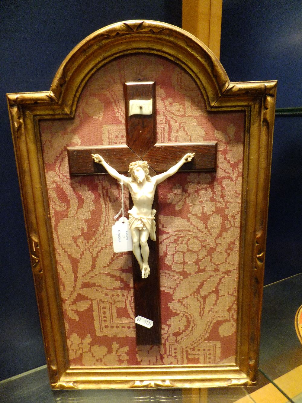 A gilt framed oak Crucifix with carved ivory figure