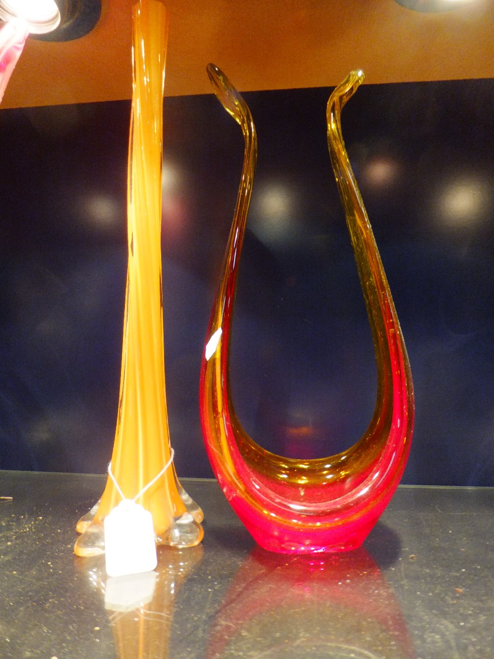 Two coloured glass vases