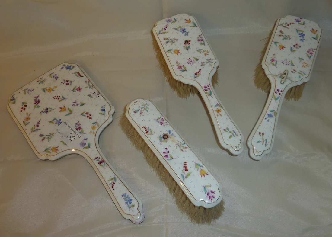 Ceramic Aspreys dressing table set comprising of 2 stem handle brushes, clothes brush and hand