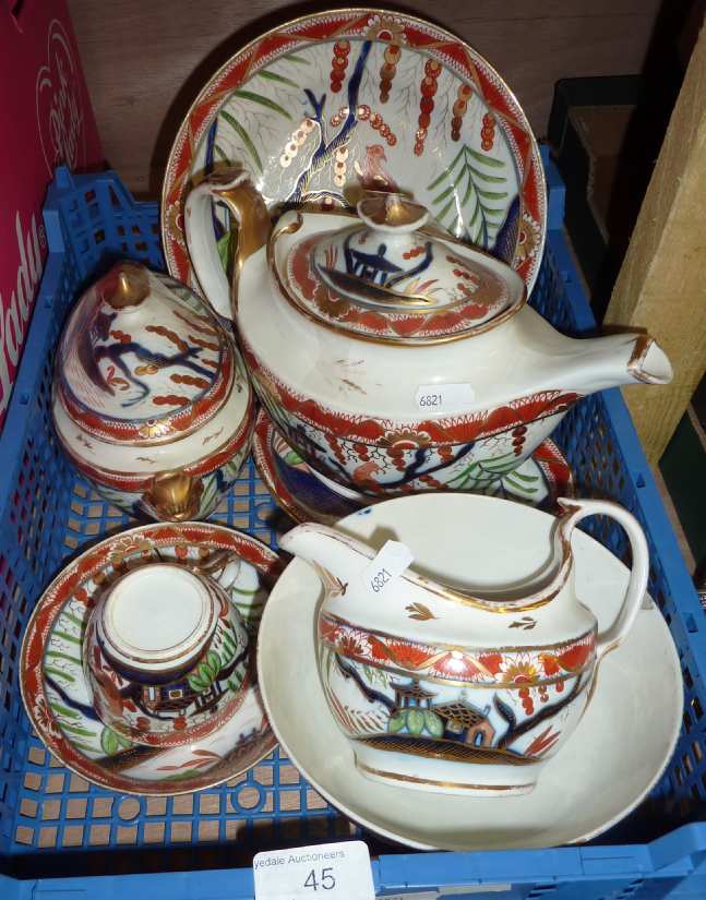 19thC part tea service with oriental scenes