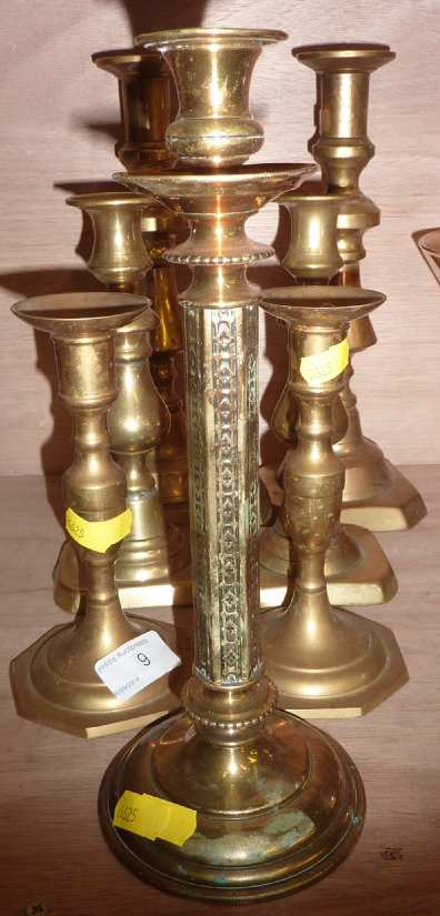 Selection of brass candle sticks