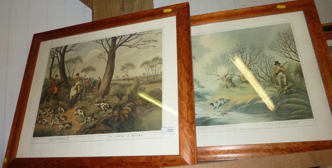 Pair of framed hunting prints 'Fox hunting' and 'Duck shooting'