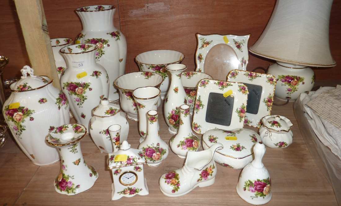 Large selection of Royal Albert country roses ceramics including vases, picture frames, etc