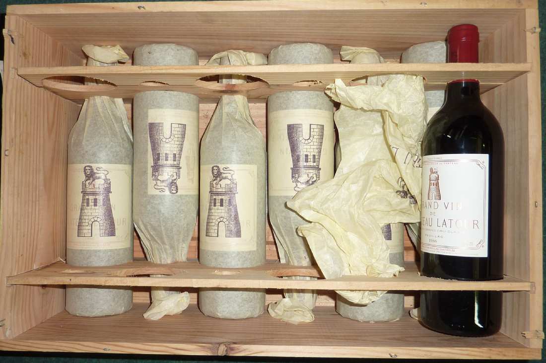 Seven cased bottles of Chatteau Latour 1986 red wine