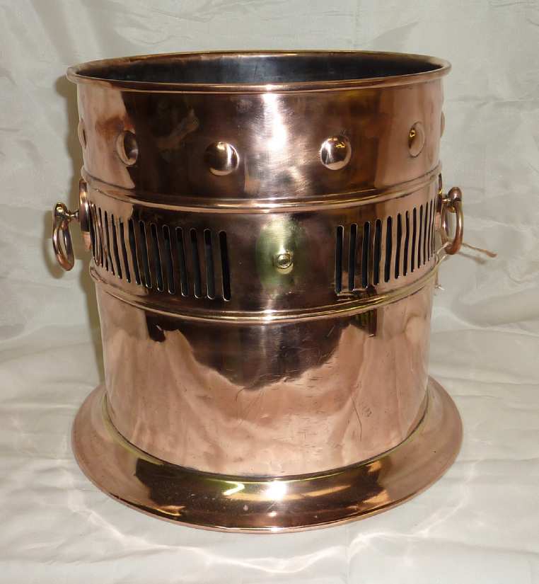 Edwardian copper jardiniere with pierced detail and drop loop handles