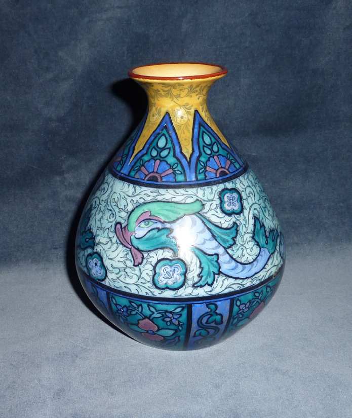 Burslem vase in blue & green patterns by Burgess & Leigh