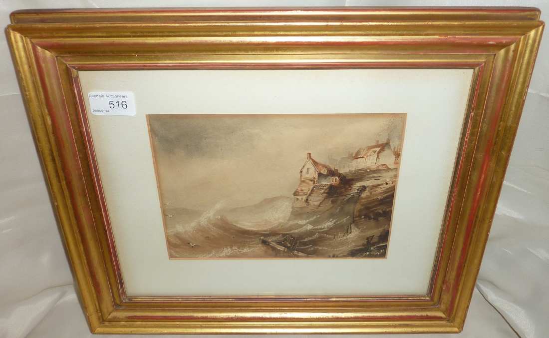 Small gilt framed watercolour depicting coastal scene initialed HBC ( Henry Barlow Carter)