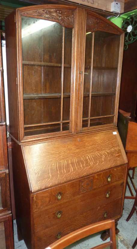 1930's oak bureau bookcase