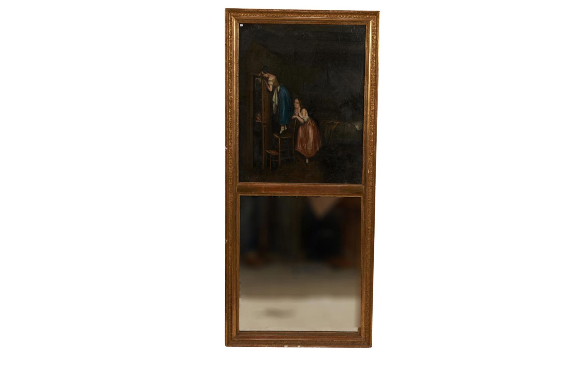 FRENCH TRUMEAU MIRROR EARLY 19th CENTURY Espejo con óleo sobre lienzo firmado. Medidas: 146,5x65