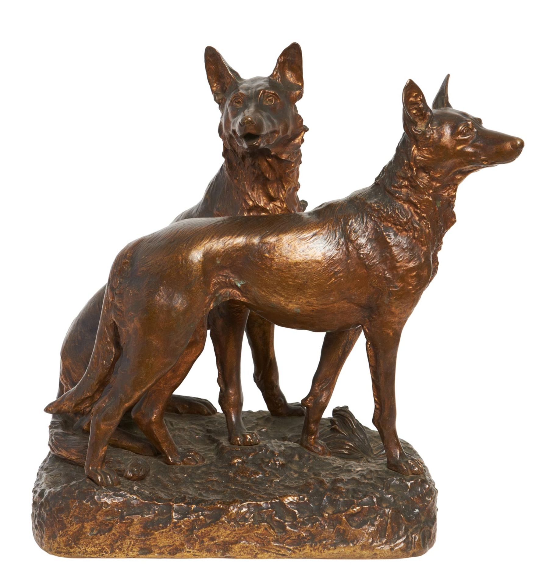 RENÉ PAUL MARQUET (Francia, 1875-1939). ""Perros"", escultura en bronce, 42x34x25 cm.