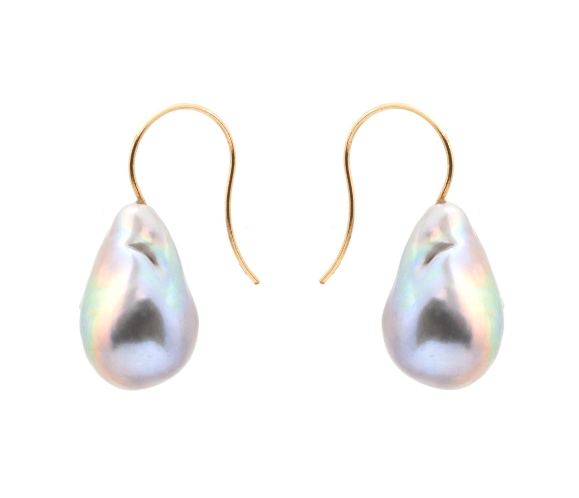 EARRINGS Montura en oro de 18 kl. con dos perlas barrocas cultivadas color gris natural con cierre d