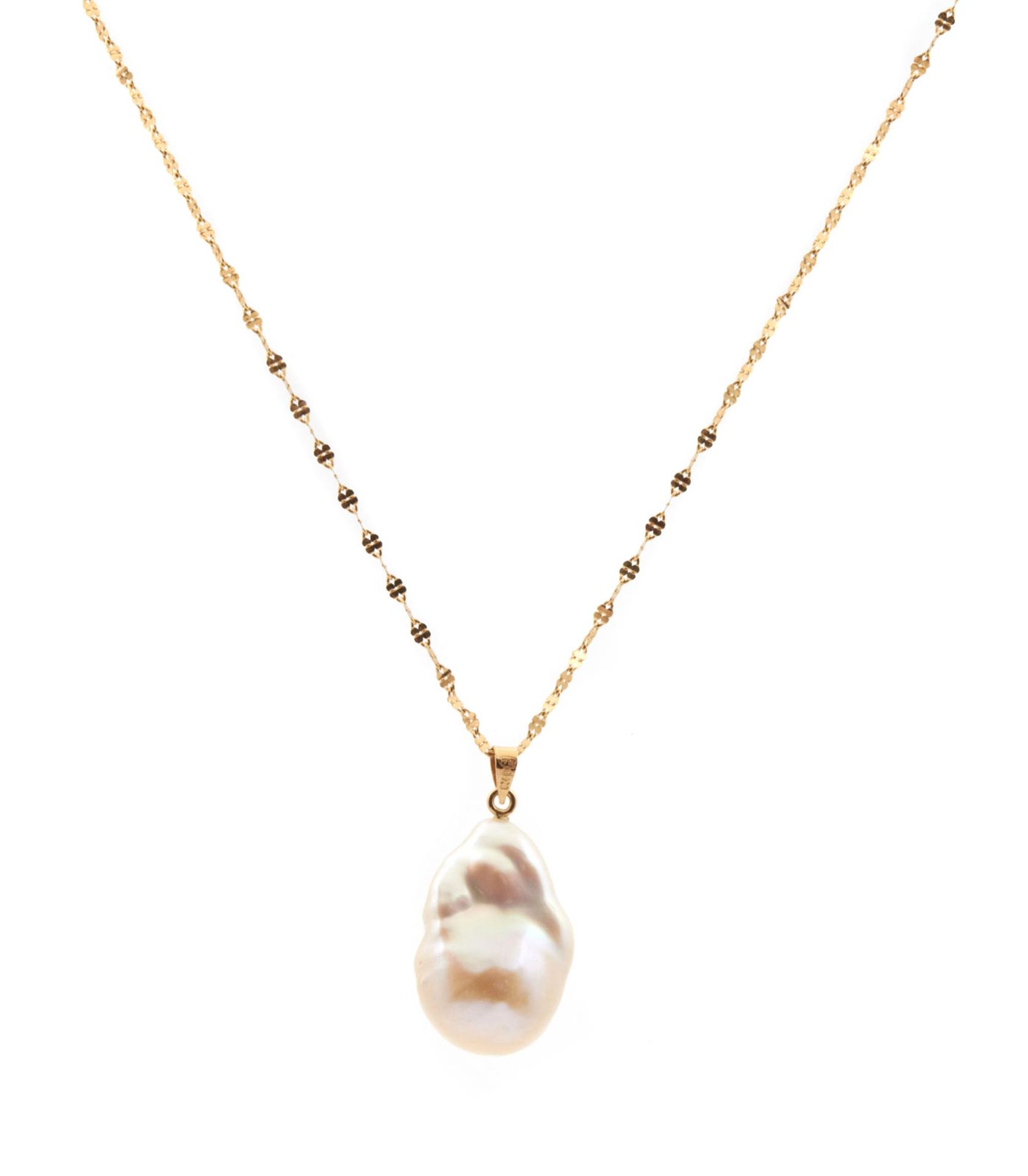 PENDANT En oro de 18 kl. con perla cultivada barroca de 14-15 mm. de diám. 5,8 gr.