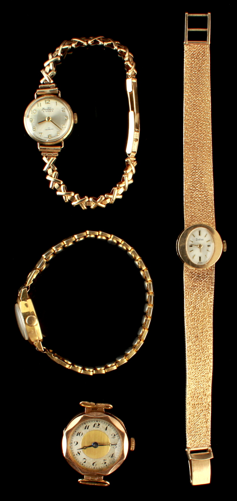 Property of a gentleman - two lady`s 9ct gold cased wristwatches with 9ct gold bracelet straps;