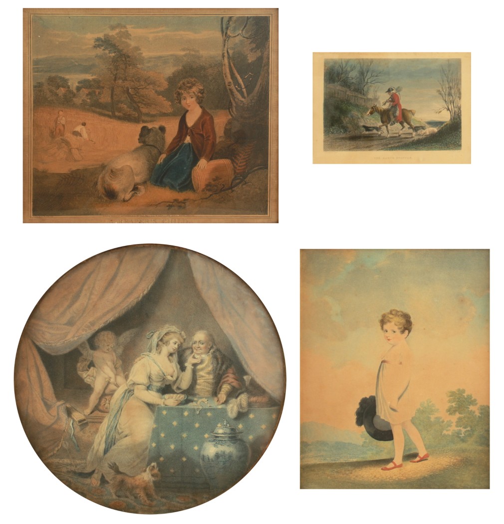 Property of a gentleman - four assorted prints, late C18th & C19th, including a mezzotint