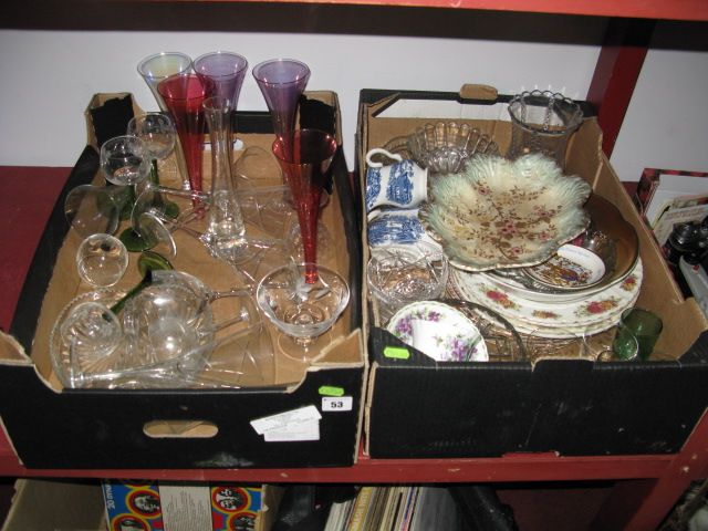 Quantity of Drinking Glasses, celery vase, ceramics, etc:- Two Boxes