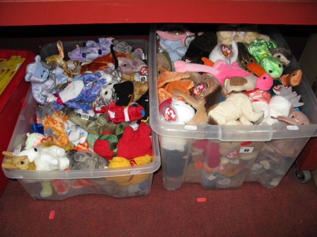 A Large Collection of Approximately Sixty-Five Ty Original Beanie babies:- Two Boxes