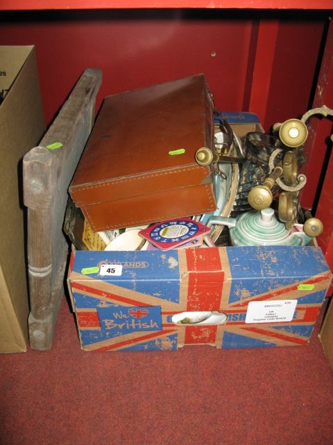 Martini Glasses, china, cup, saucers, glass vase, brown attaché case, etc, together with a washboard