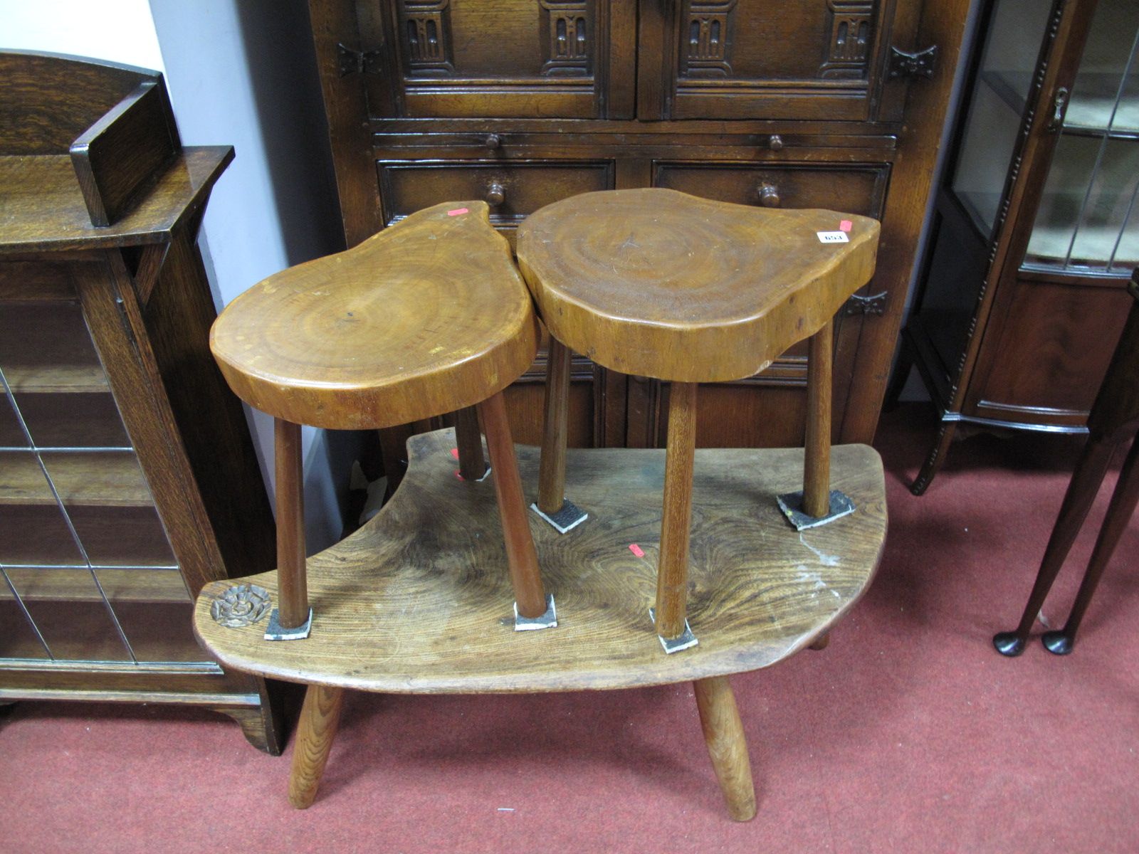 An Oak Side Table, of rustic design, having mark to underside "Harry Tonkin", together with two