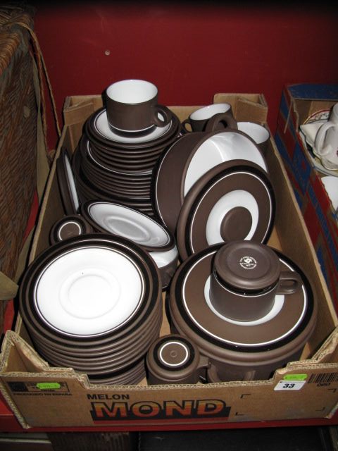 A Forty-Six Piece Hornsea "Contrast" Dinner Service, 1977 pattern, comprising cups, saucers,