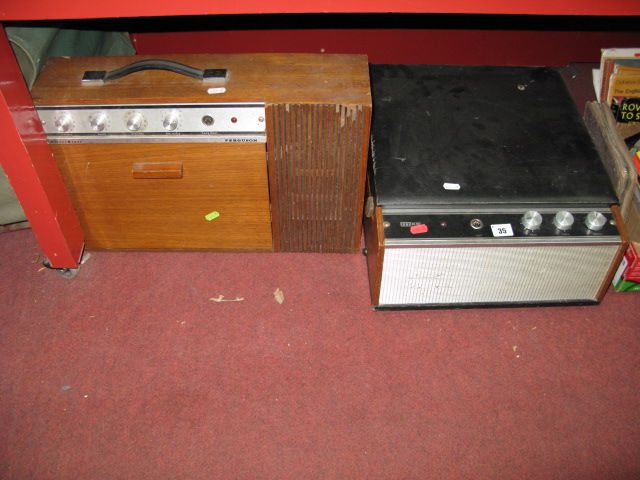 A 1970`s Ferguson Stereominor Portable Record Player, teak case with fall front deck, and an ITTKB