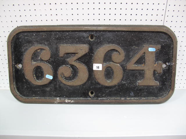 Cast Steam Locomotive Number Plate 6364, from A 4300 Mogul Class locomotive. A 2-6-0 built in