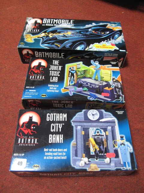 Three 1997 The New Batman Adventures Vehicles and Accessories, `The Joker Toxic Lab`, Gotham City