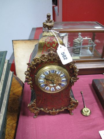 A Late XIX Century Continental Boulle Mantel Clock, the cylinder movement striking on a bell, with