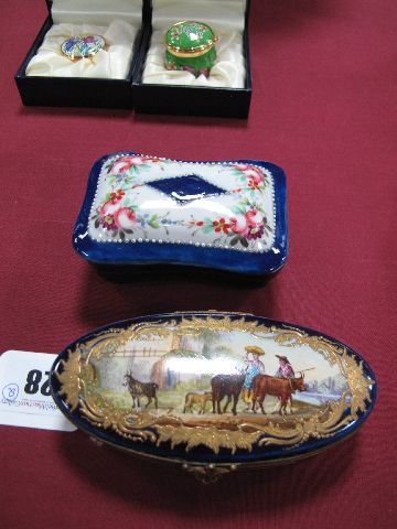 An Early XX Century French Pottery and Gilt Metal Mounted Box, in the Sevres style, of elongated