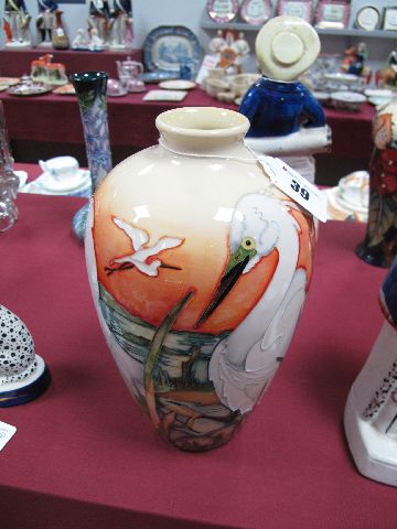 A Moorcorft Pottery Vase in the Life on the Estuaries - Little Egrets Design, from the limited