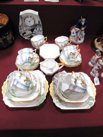 A Shelley Bone China Tea Service, printed and painted in the `Cottage 2` pattern, no.11621, c.1928,