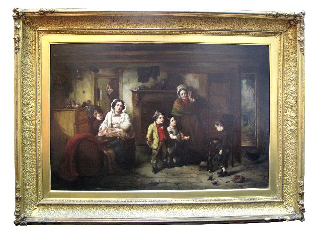 WILLIAM POWELL FRITH (1819-1909) ""Charity"", a family group in a kitchen, giving bread to a beggar