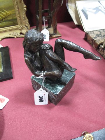 IAN HANSON  Seated Nude Girl, with knees drawn up, bronze, marble base, 15.5cms high.