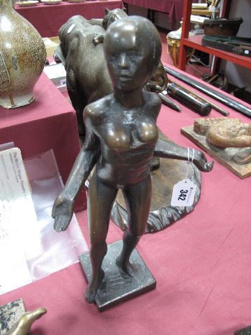 DAVID BACKHOUSE FRBS (b.1941) Woman Standing, bronze, signed, 40cms high.