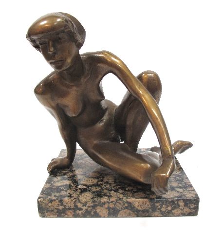 DAVID BACKHOUSE FRBS (b.1941) Seated Nude, leaning forward, edition bronze, signed and numbered 2/