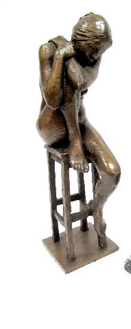 DAVID BACKHOUSE FRBS (b.1941) Girl on a Stool, edition bronze, signed and dated (19)76 and numbered