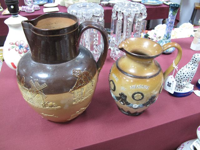 A Late XIX Century Doulton Lambeth Salt Glazed Stoneware Jug, relief decorated and painted with a