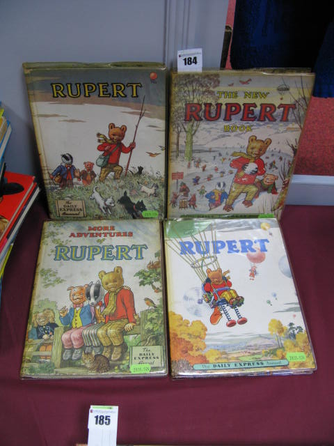 Four Rupert Annuals: 1951, 1953, 1955 and 1957, hardback, in Fair condition, some inscriptions, two