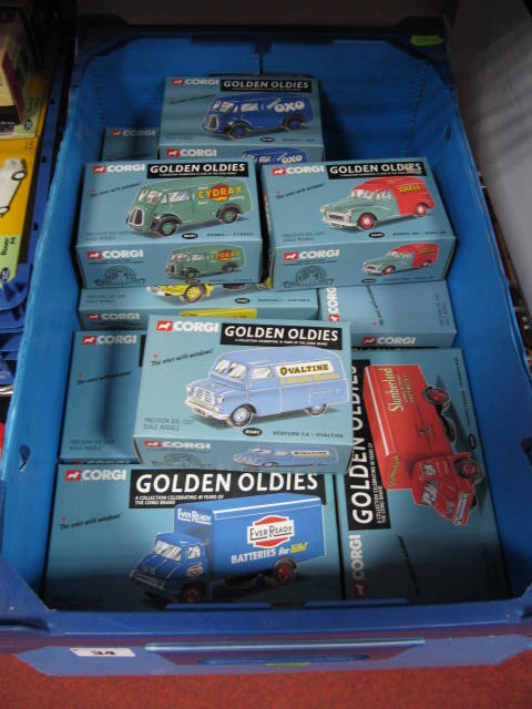 Ten Corgi Blue Boxed Golden Oldies, commercial diecast vehicles, lorries and vans, including