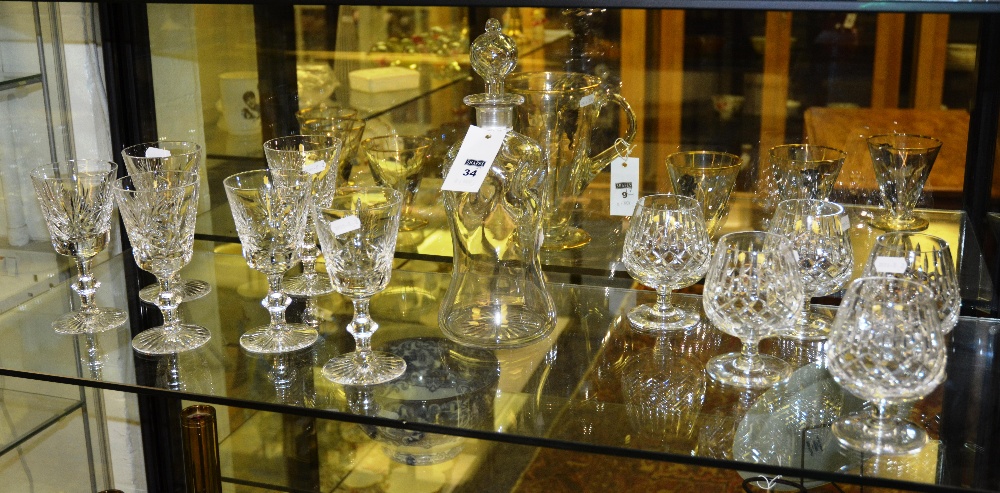 A set of six crystal wine glasses, five brandy glasses and a decanter (10)