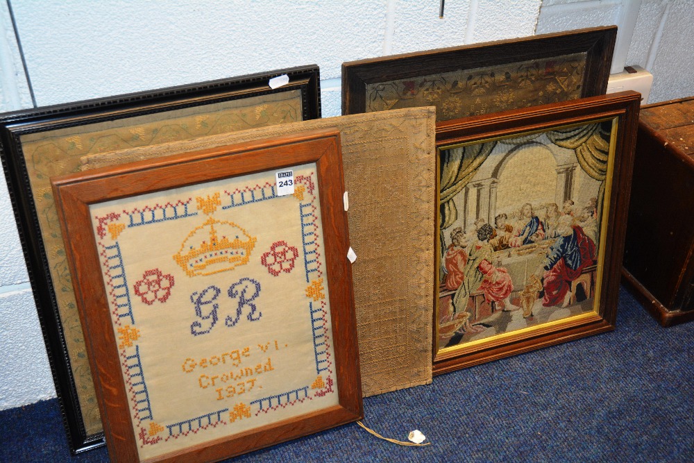 Five samples and needlepoints by Nancy Wright 1809 depicting George VI Coronation (5)