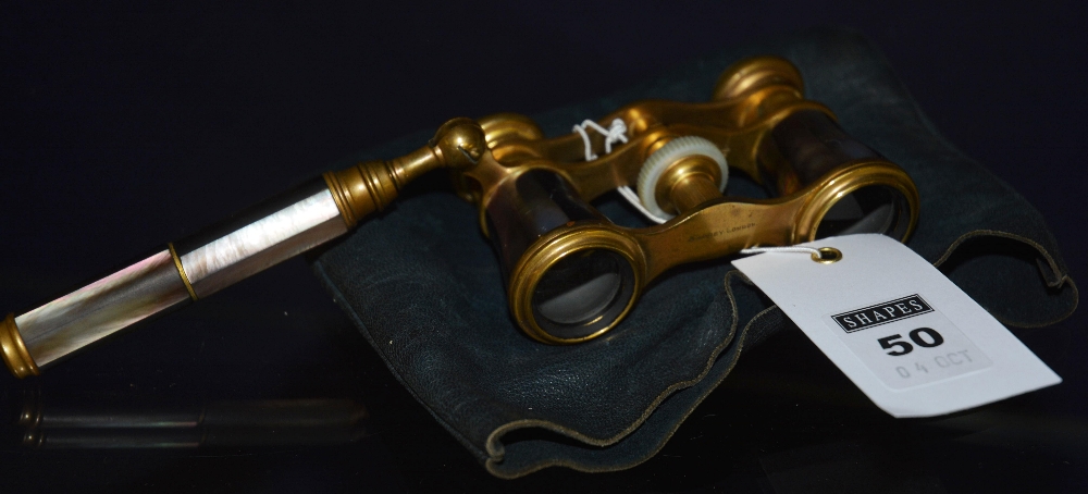 A pair of brass and mother of pearl opera glasses by Asprey of London, most likely French