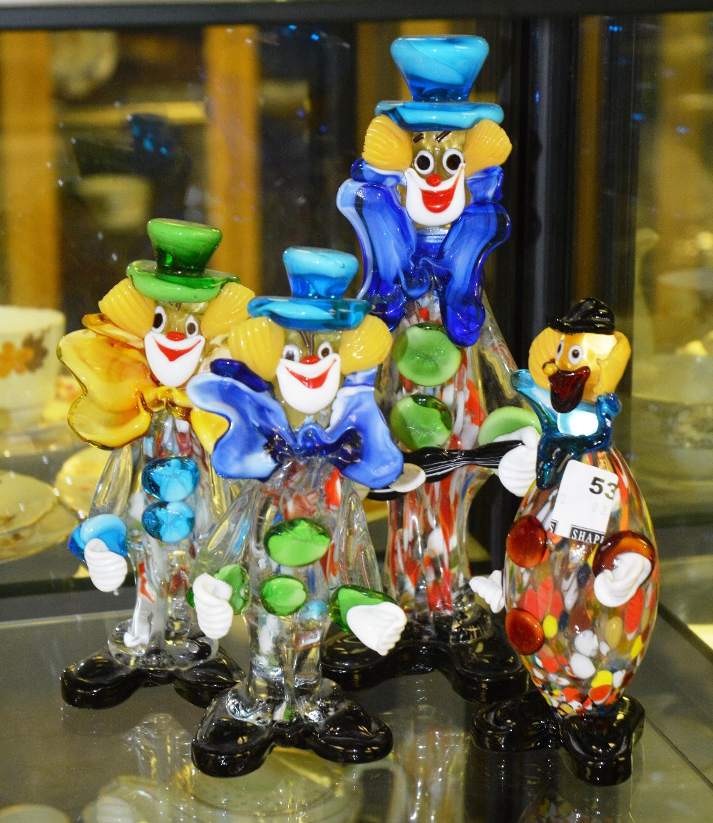 A collection of Murano glass clowns, tallest 29cm (4)