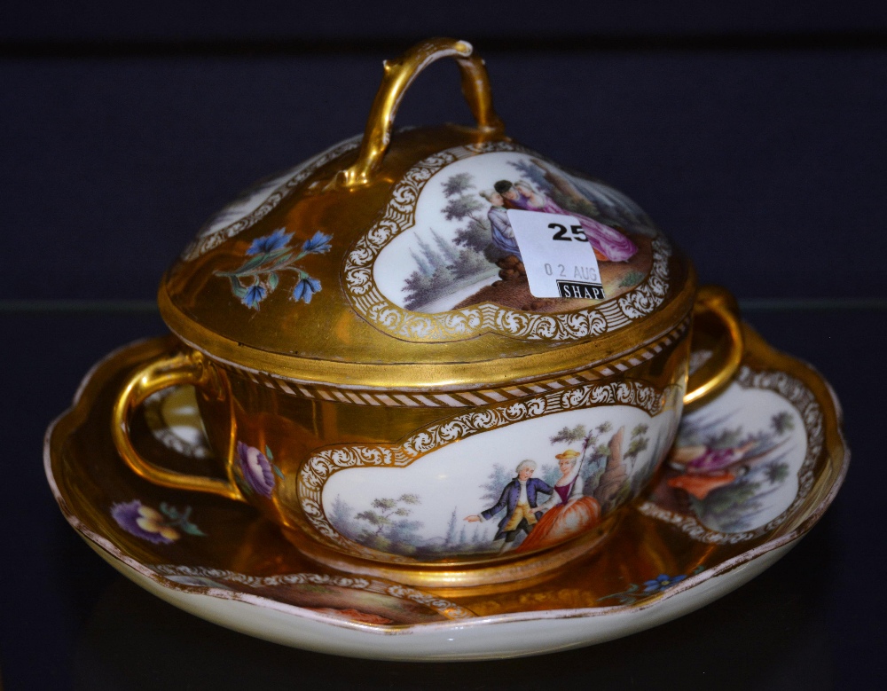 A 20th Century Meissen dish and cover with matching plate in neoclassical design, with crossed