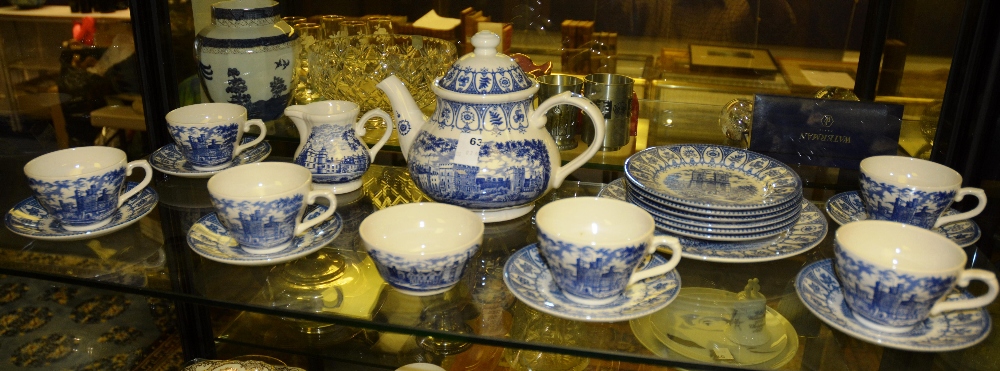 A blue and white 'Windsor Castle' teaset by Broadhurst Ironstone, consisting of six cups and